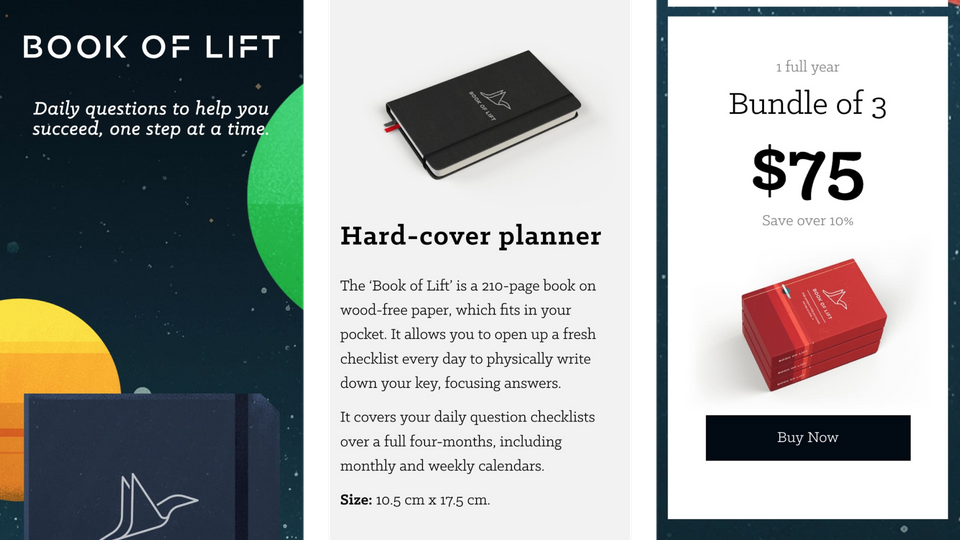 Book of Lift homepage mobile version